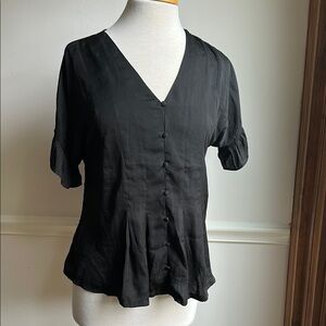 Anthropologie Dolan Left Coast Blouse Womens Black Peplum Button Front EUC SM